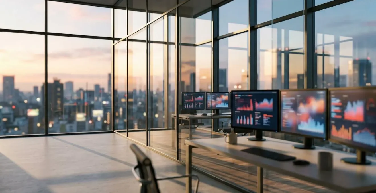 Analyse stratégique de données concurrentielles SEO sur multiple écrans dans un environnement professionnel moderne