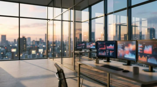 Analyse stratégique de données concurrentielles SEO sur multiple écrans dans un environnement professionnel moderne