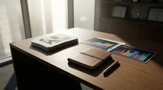 Expert analysant des données SEO sur un bureau moderne avec des graphiques de performance et des notes stratégiques