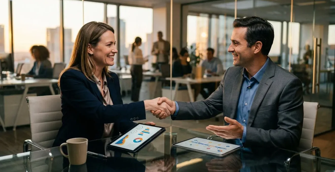 Réunion stratégique entre partenaires complémentaires travaillant sur une opération de visibilité croisée