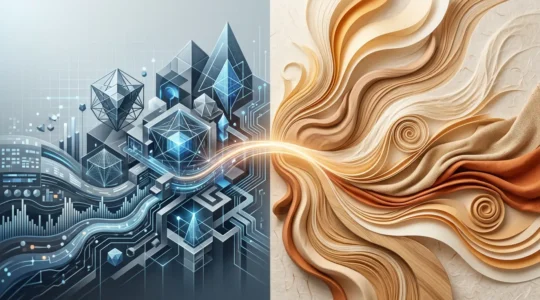 Équilibre entre rédaction pour Google et expérience utilisateur, avec métaphore visuelle d'un pont entre technologie et humanité