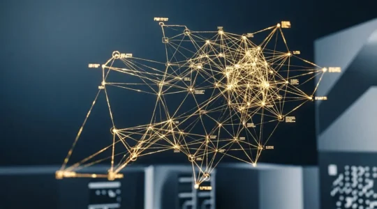 Réseau complexe de connexions lumineuses représentant le maillage interne d'un site web