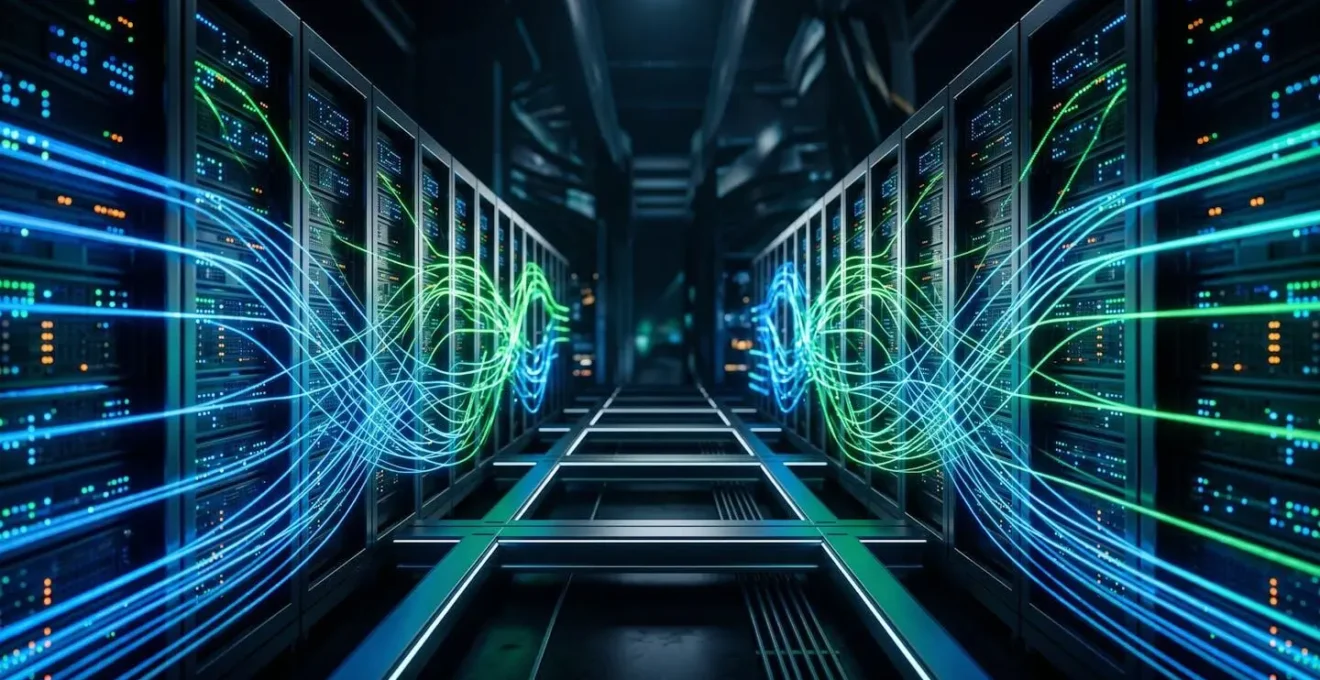 Configuration technique de l'API Google avec serveurs et connexions réseau représentés de manière abstraite