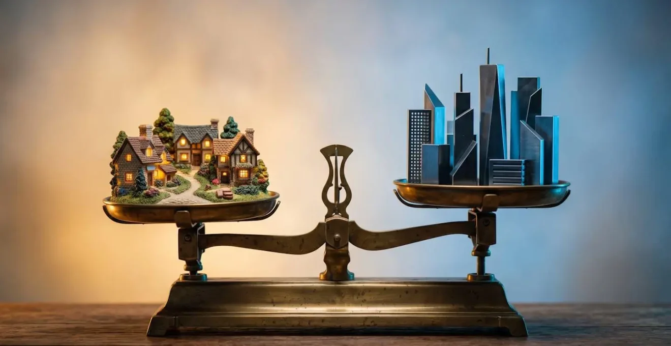 Graphique comparatif montrant les taux de conversion entre petites et grandes villes avec des barres colorées
