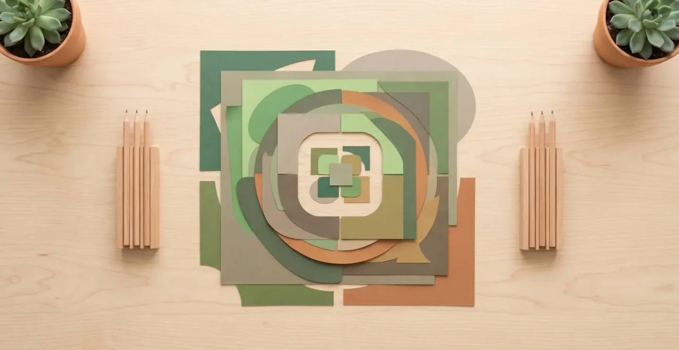 Composition minimaliste avec des formes géométriques naturelles évoquant la simplicité du design éco-responsable